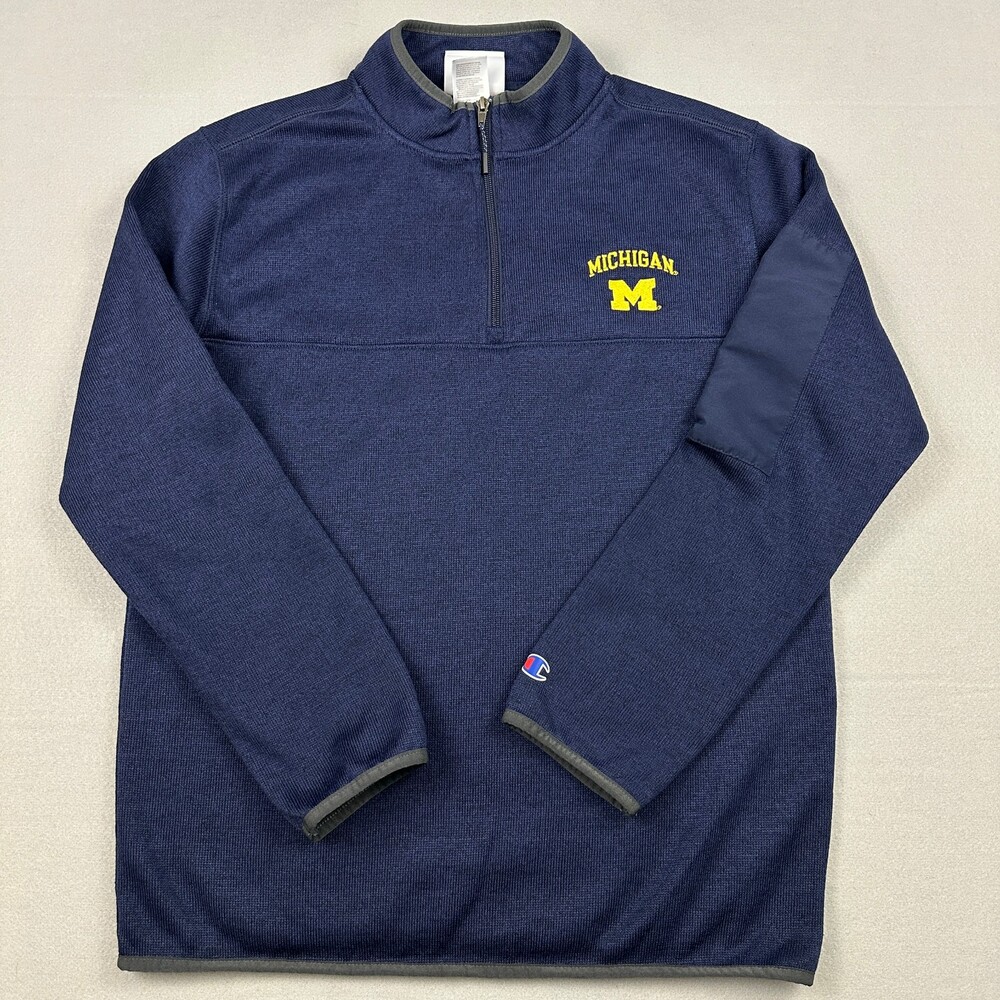 Michigan Wolverines Jacket Men Medium Blue Champion Fleece 1/4 Zip Pullover M